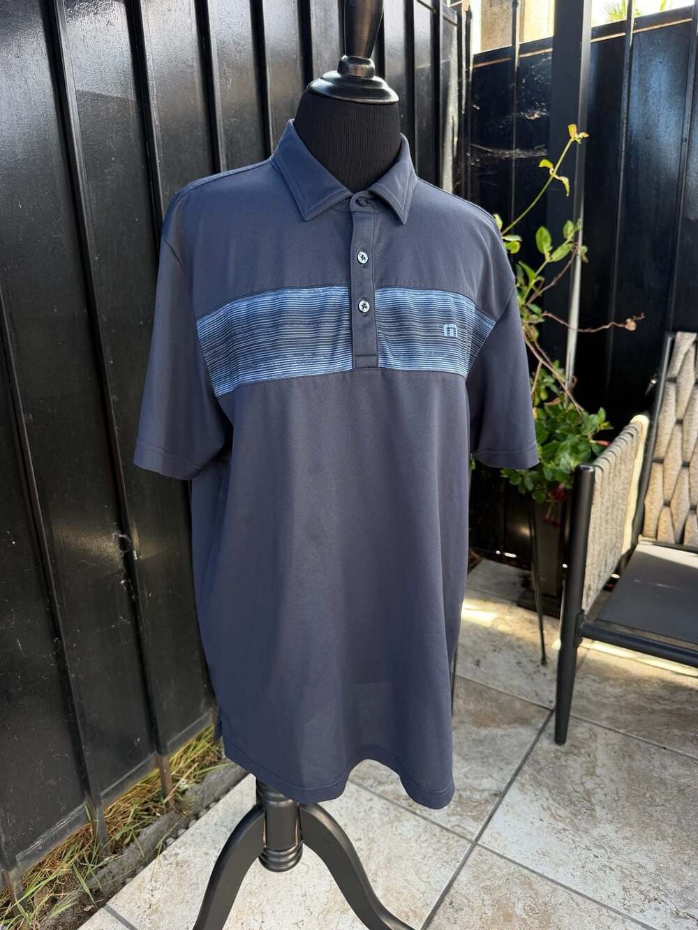 TravisMathew Blue Nights Chest Stripe Golf Polo Shirt Size L